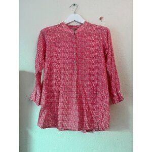 Rockflowerpaper Womens Red White Print Button-Up Tunic Top Small Lightweight